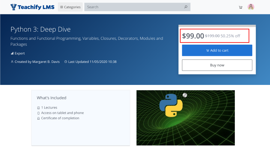 Single course price show in teachify lms