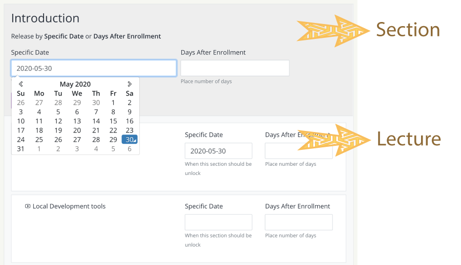 Setup drip content by date in teachify lms