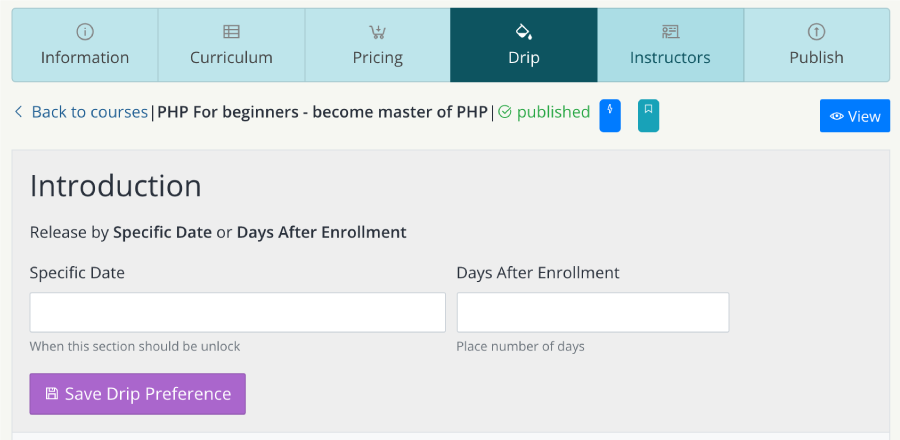 Setup drip content teachify lms