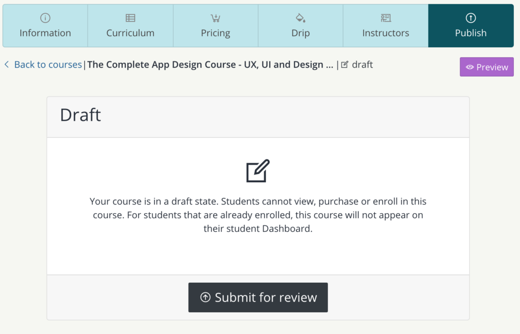 Submit course to review - teachify lms