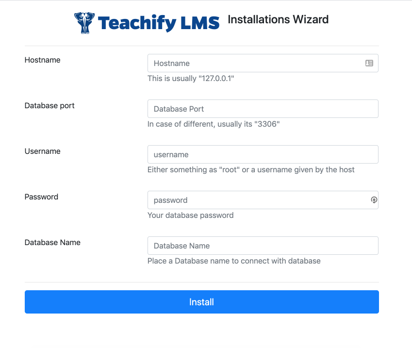 Teachify LMS installation wizard