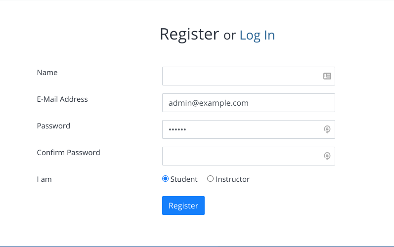 Learning management system registration page