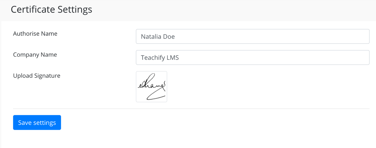 Certificate Settings - Teachify LMS