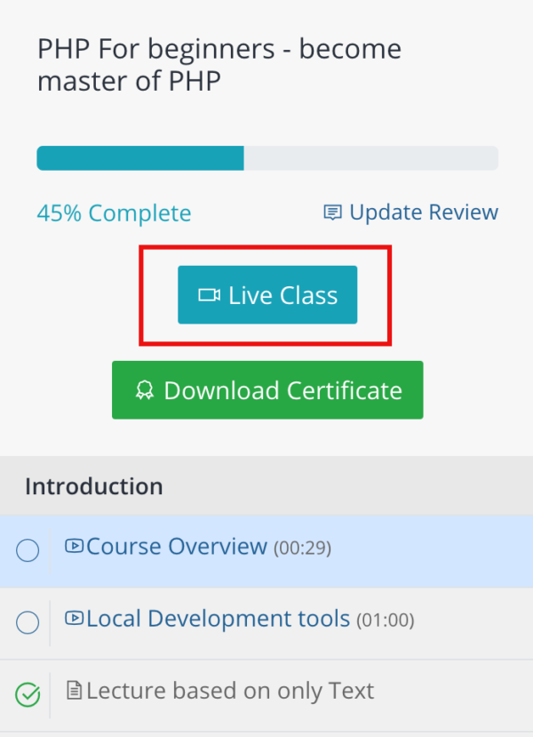 course live button - teachify lms