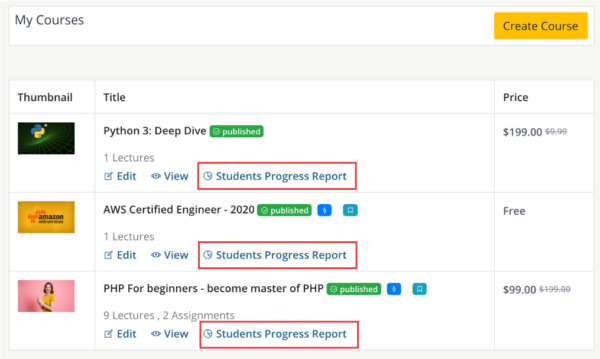 Student Progress Report Link - teachify lms