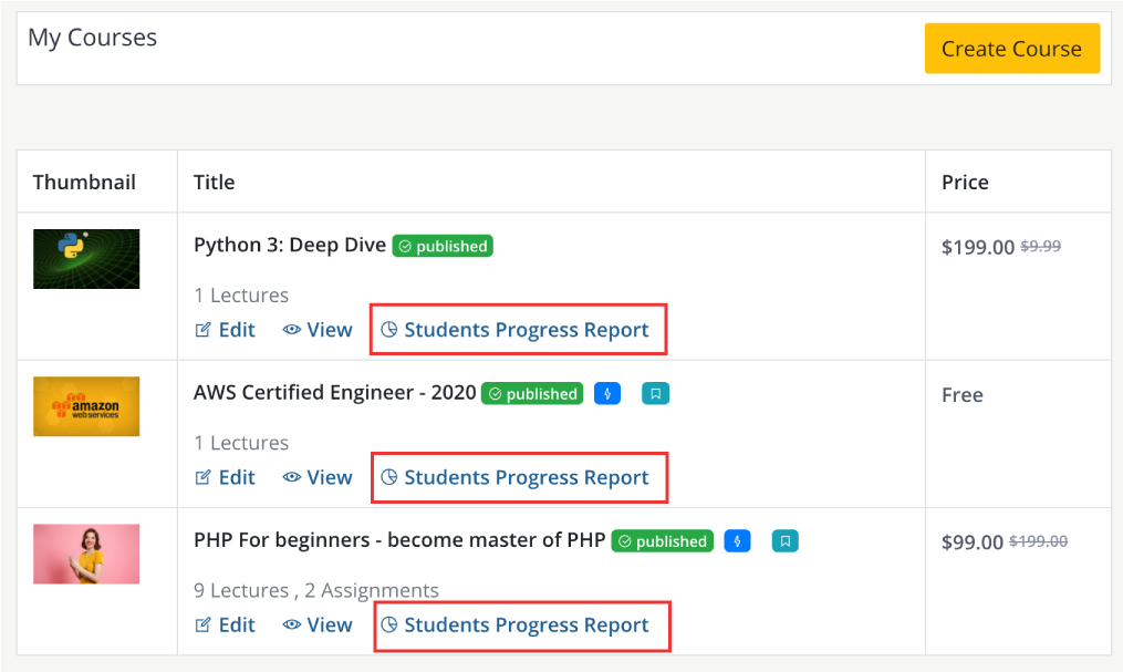 Student Progress Report Link - teachify lms