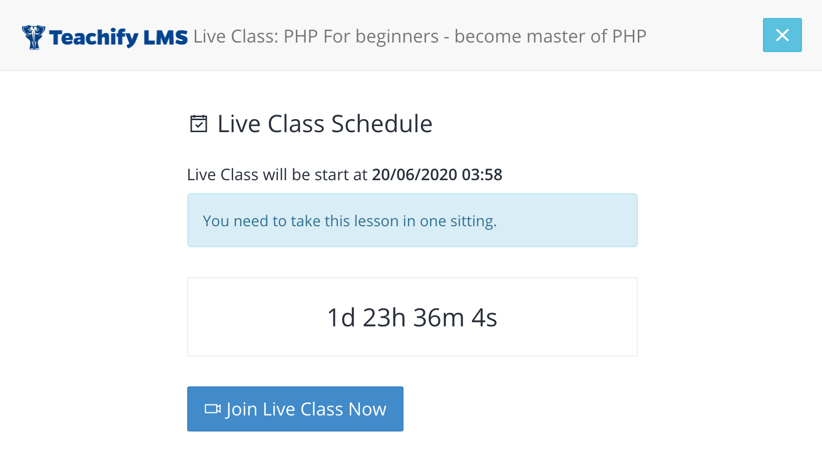 Scheduled Live Class - teachify LMS