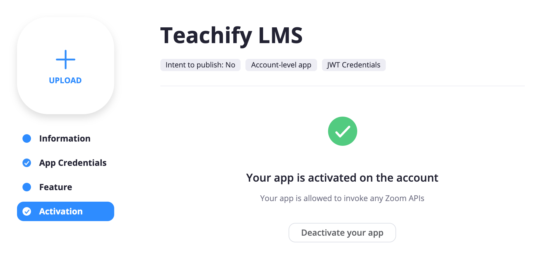 Zoom app activation - teachify lms