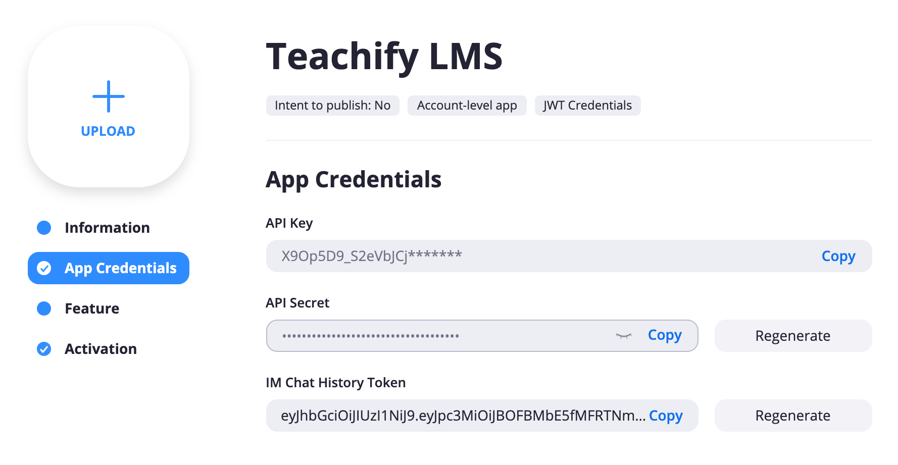 Zoom App Credential - teachify lms